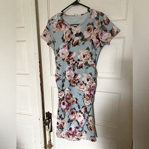 Blue Floral Fitted Maternity Dress from PinkBlush